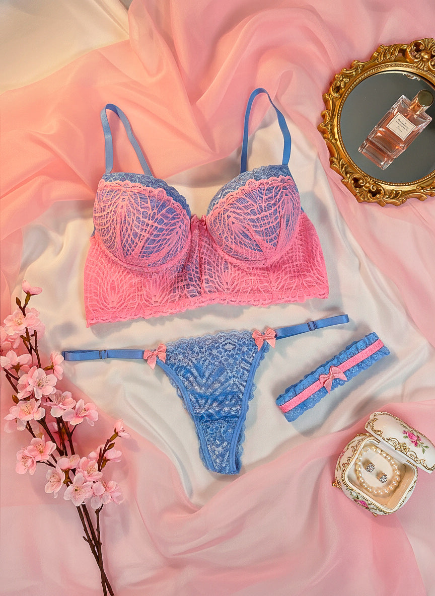 Conjunto de Renda Bicolor com Perneira – Algodão Doce